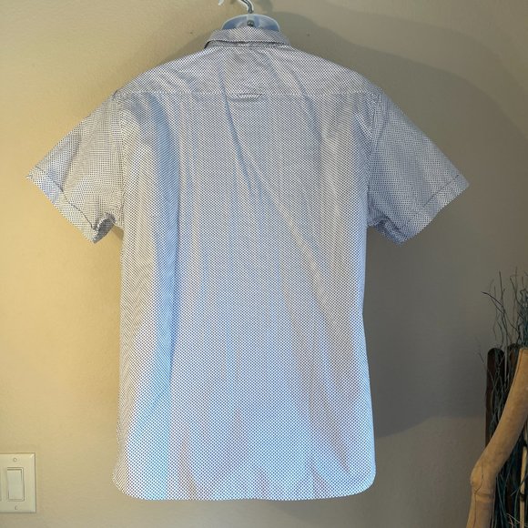 Denim & Flower NEW Ricky Singh Navy Blue & White Cotton short sleeve  L slim - Picture 3 of 9